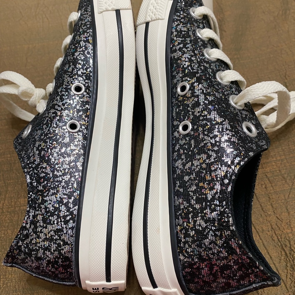 New Converse Chuck Taylor All Star Glitter Black Sneakers - Picture 7 of 14